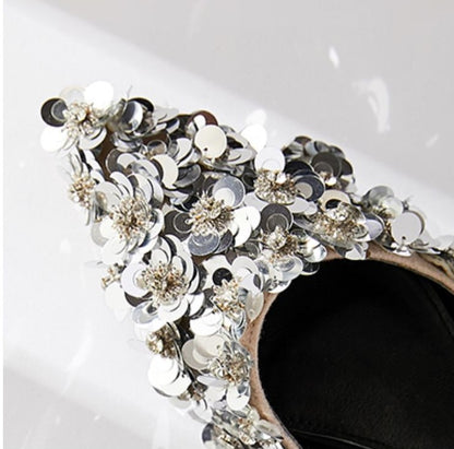 B-FEI spring/summer  silver sequin flat sandals shoes - Ilom