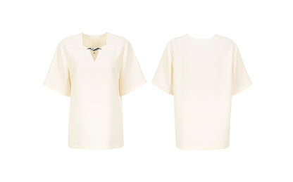 YES BY YESIR | Ye Qians Grace Flying Seagull Chiffon Shirt Light Short Sleeves-MARISELLE.