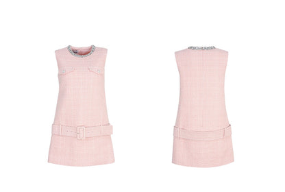 YES BY YESIR  pink diamond short sleeveless dress - MEMO.