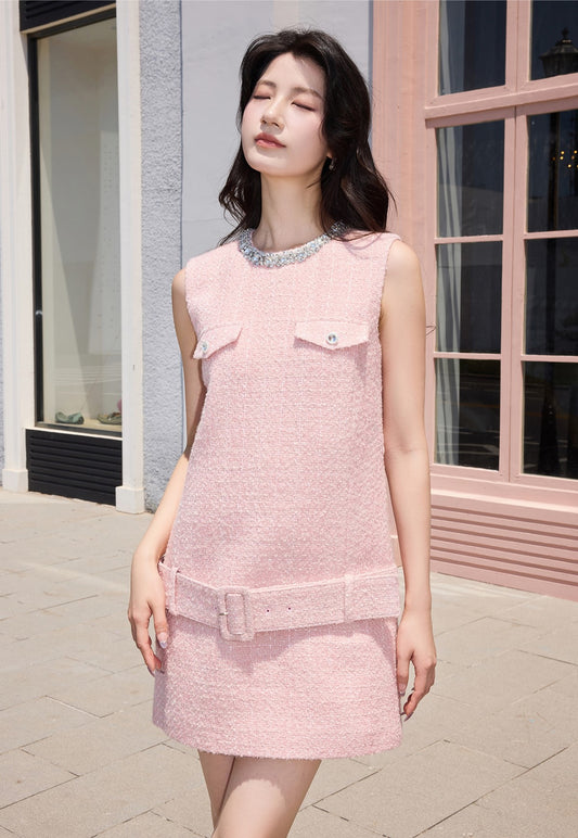 YES BY YESIR  pink diamond short sleeveless dress - MEMO.