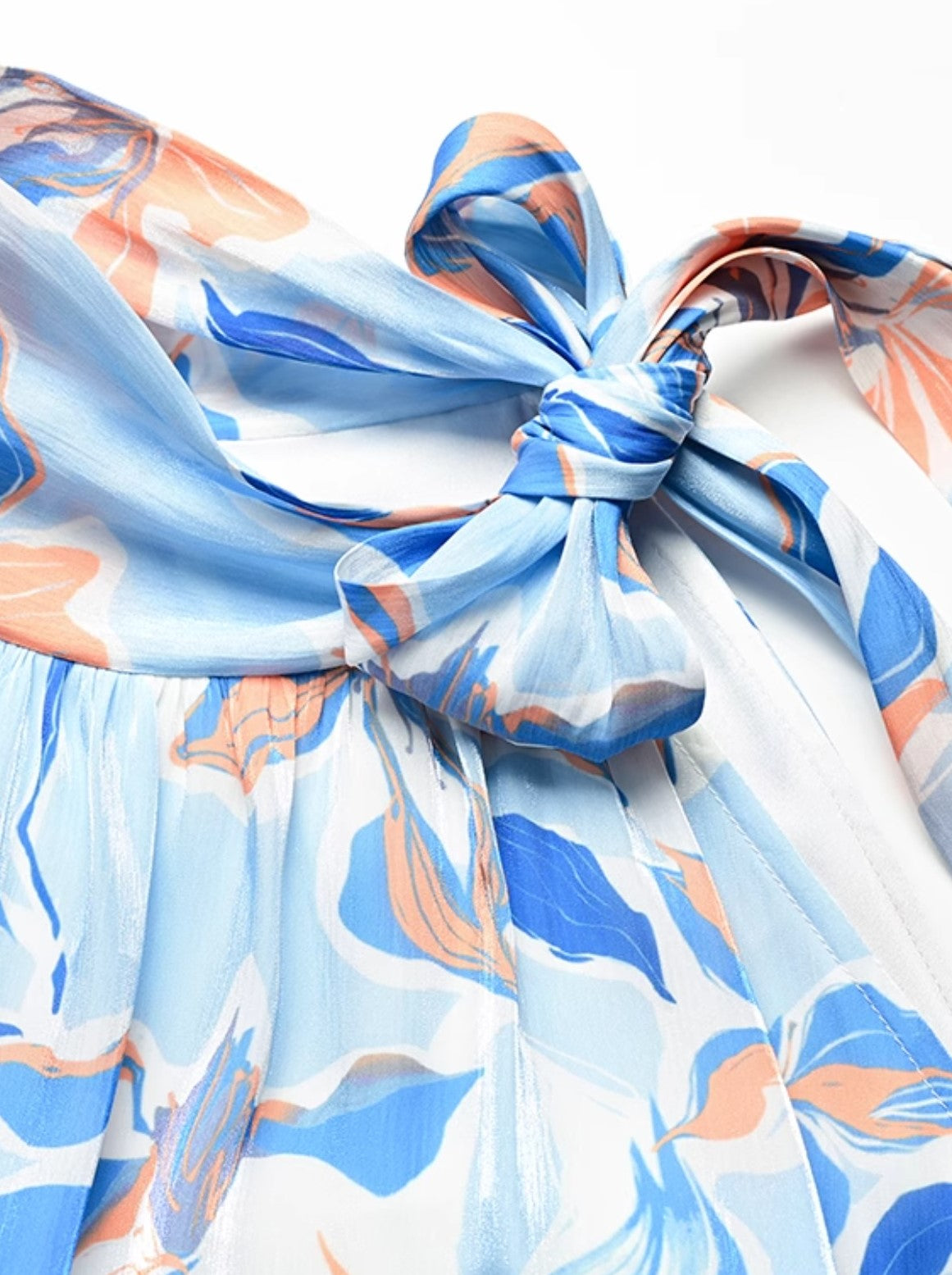 YES BY YESIR |Ye Qian Streamer Yarn Print Strappy Dress with Sunset Flow - MELANIA.