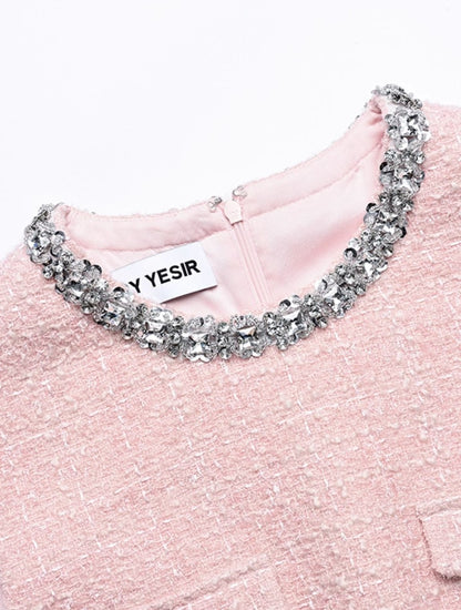 YES BY YESIR  pink diamond short sleeveless dress - MEMO.