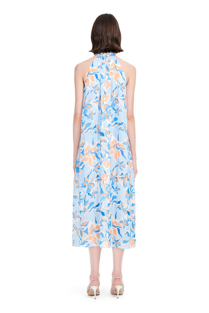 YES BY YESIR |Ye Qian Streamer Yarn Print Strappy Dress with Sunset Flow - MELANIA.