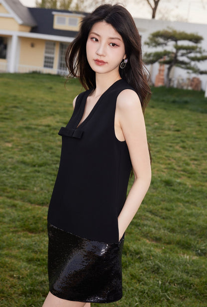 YES BY YESIR | Ye Qians Straight Silhouette Sequin Patchwork Dress -NOEMARA.