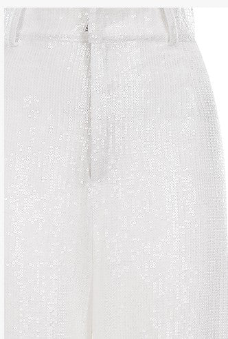Wardrobes by Chen White sequin Strap Lace Loose Top High Waist Straight Pant-Lacey