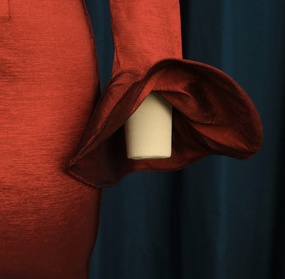 DOLLY High End Green Square Collar Long Sleeve Slim Fit Long Dress-MALU