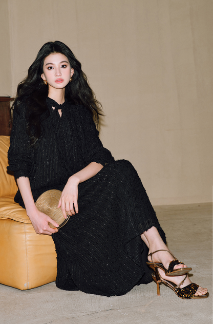 WANGXO | 3D Granular Jacquard Micro-Wrinkle Streamer V-Neck Top & Skirt Set- ADA.