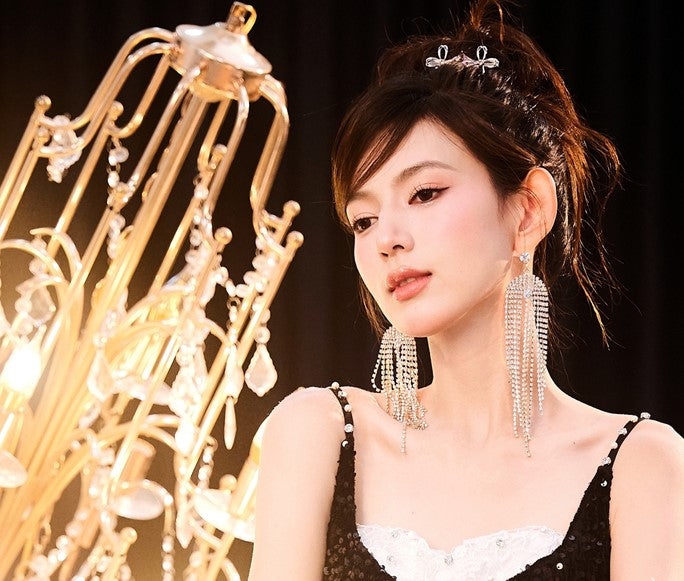 DOLLY Luxury Large Diamond Stylish Tassel Earring-JENNIE