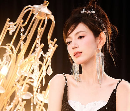 DOLLY Luxury Large Diamond Stylish Tassel Earring-JENNIE