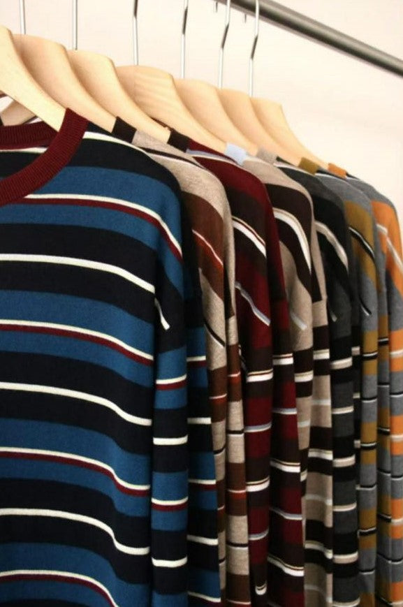 PIAOIN stripe design neutral loose long sleeve T-shirt silk wool knitwear spring-CIX