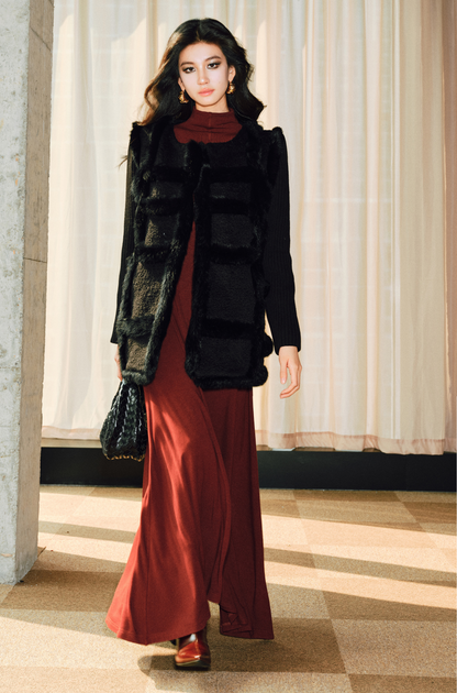 WANGXO | Heavy Industry Wavy Wool Tweed & Rabbit Fur Jacket-SENA.