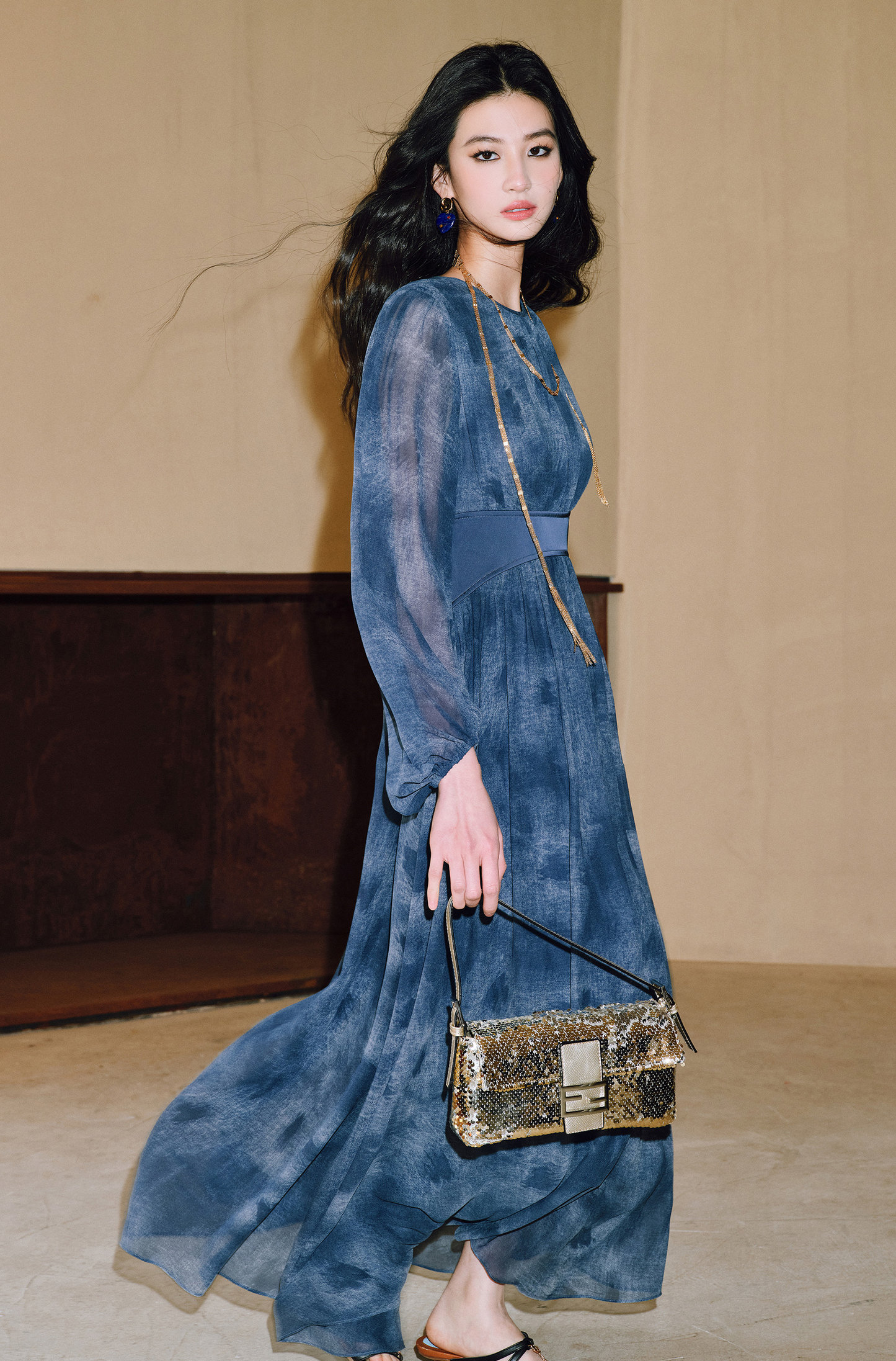 WANGXO | Double-Sided Messy Linen Hand-Spliced Satin Waist Hem Dress - NÍLA.