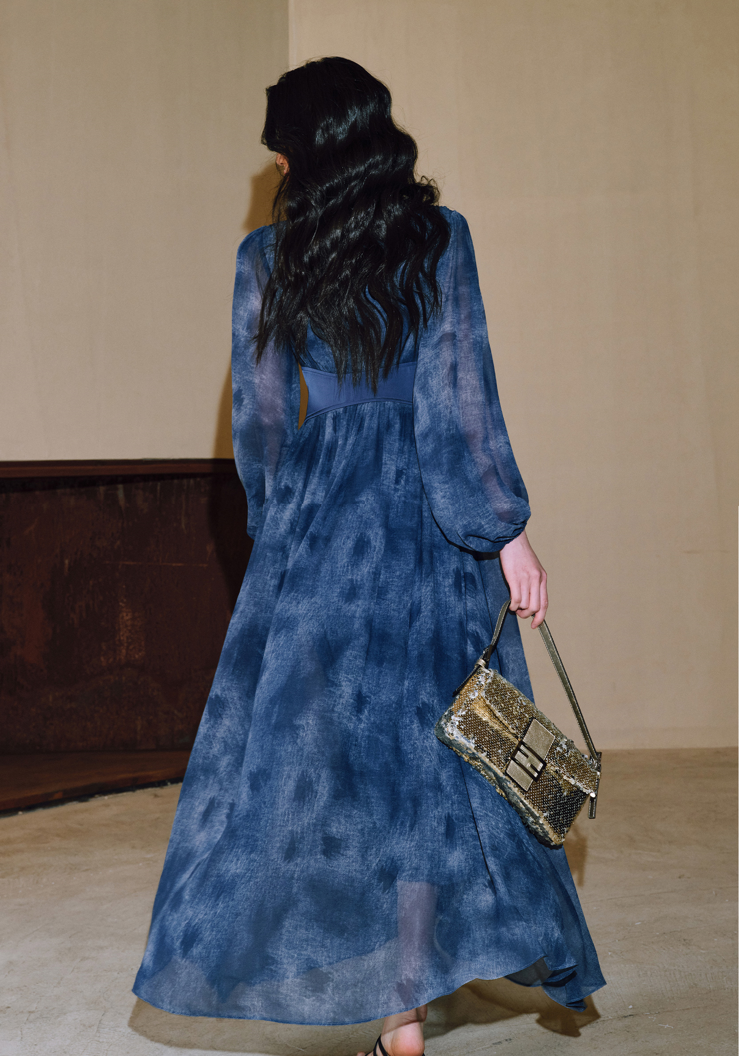 WANGXO | Double-Sided Messy Linen Hand-Spliced Satin Waist Hem Dress - NÍLA.
