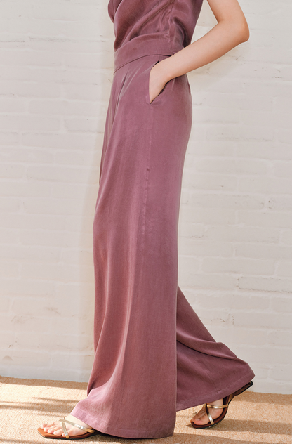 WANGXO | Sleek Cupro Asymmetrical Top and Highwaisted Pants Set -ELENORA.