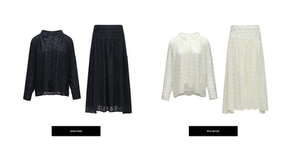 WANGXO | 3D Granular Jacquard Micro-Wrinkle Streamer V-Neck Top & Skirt Set- ADA.