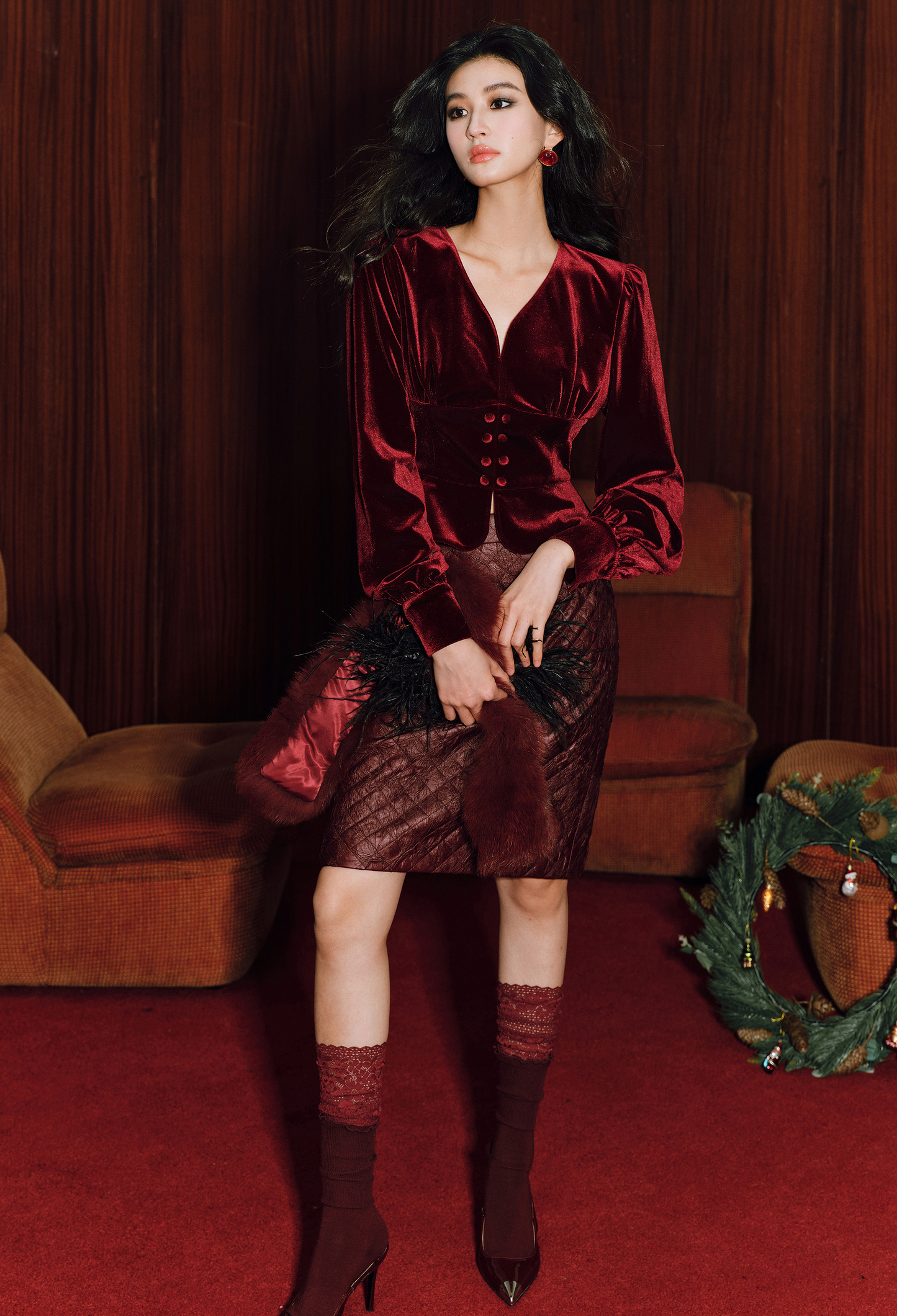 WANGXO | Raw Sheepskin-Pressed Leather High-Waisted Quilted Mini Skirt -TESA.