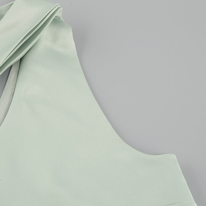 DOLLY Luxury Mint Slant Collar Sleeveless High Waist Long Fish Tail Lace Dress-LARISA