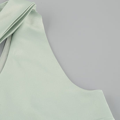 DOLLY Luxury Mint Slant Collar Sleeveless High Waist Long Fish Tail Lace Dress-LARISA