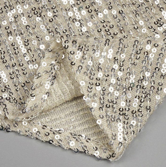 DOLLY Elegant Sliver One Shoulder Sleeveless Sparkling Slim Fit Sexy Dinner Dress-ALETA