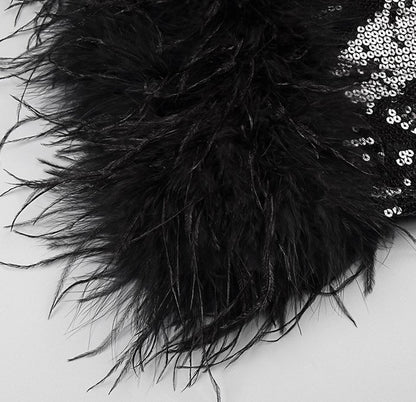 DOLLY Elegant Black One Shoulder Sequin Tube Top Short Feather Party Dress-MAVIS