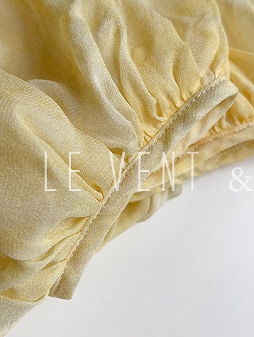 LE VENT&TES AILES 100% Silk French Haute Smudge V-Neck midi yellow Dress - FAYE