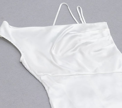 DOLLY Elegant Blue French Style Satin Sleeveless Pleated Hip Long Slit Dinner Dress-AVA