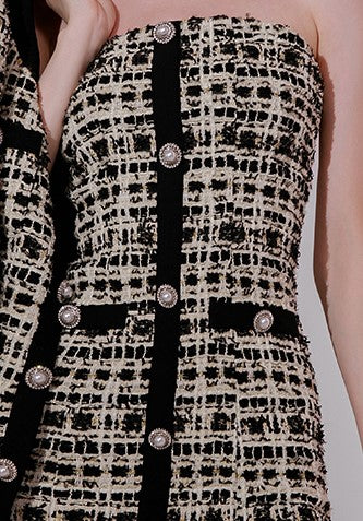 Wardrobes by Chen High End plaid twee Diamond Button Jacket mini dress- Kaya