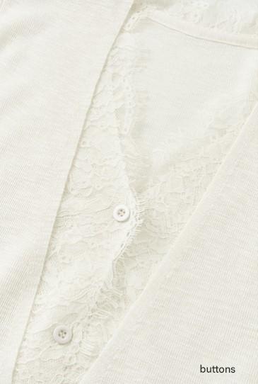 SUSHE LACE STITCHING V-NECK FIVE-QUARTER SLEEVES TWO-PIECE KNITTED TOP-EVA