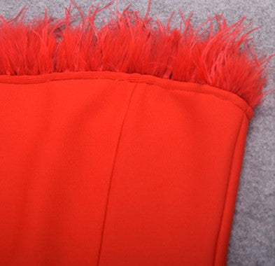 DOLLY Elegant Off Shoulder Feather Tube Top Slim Fit Dinner Date Dress-NANA