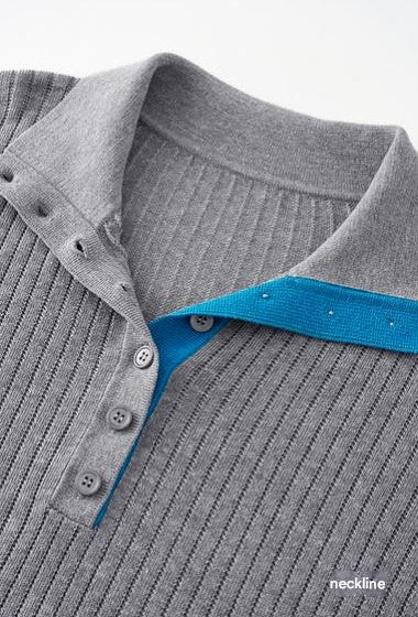 SUSHE Fengyu linen texture floral yarn sleeve polo lapel knit sweater-AVA