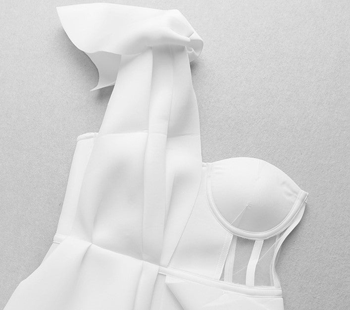 DOLLY Elegant Ruffled Off Shoulder Hollow Waist Irregular Hem Dinner Dress-NINA