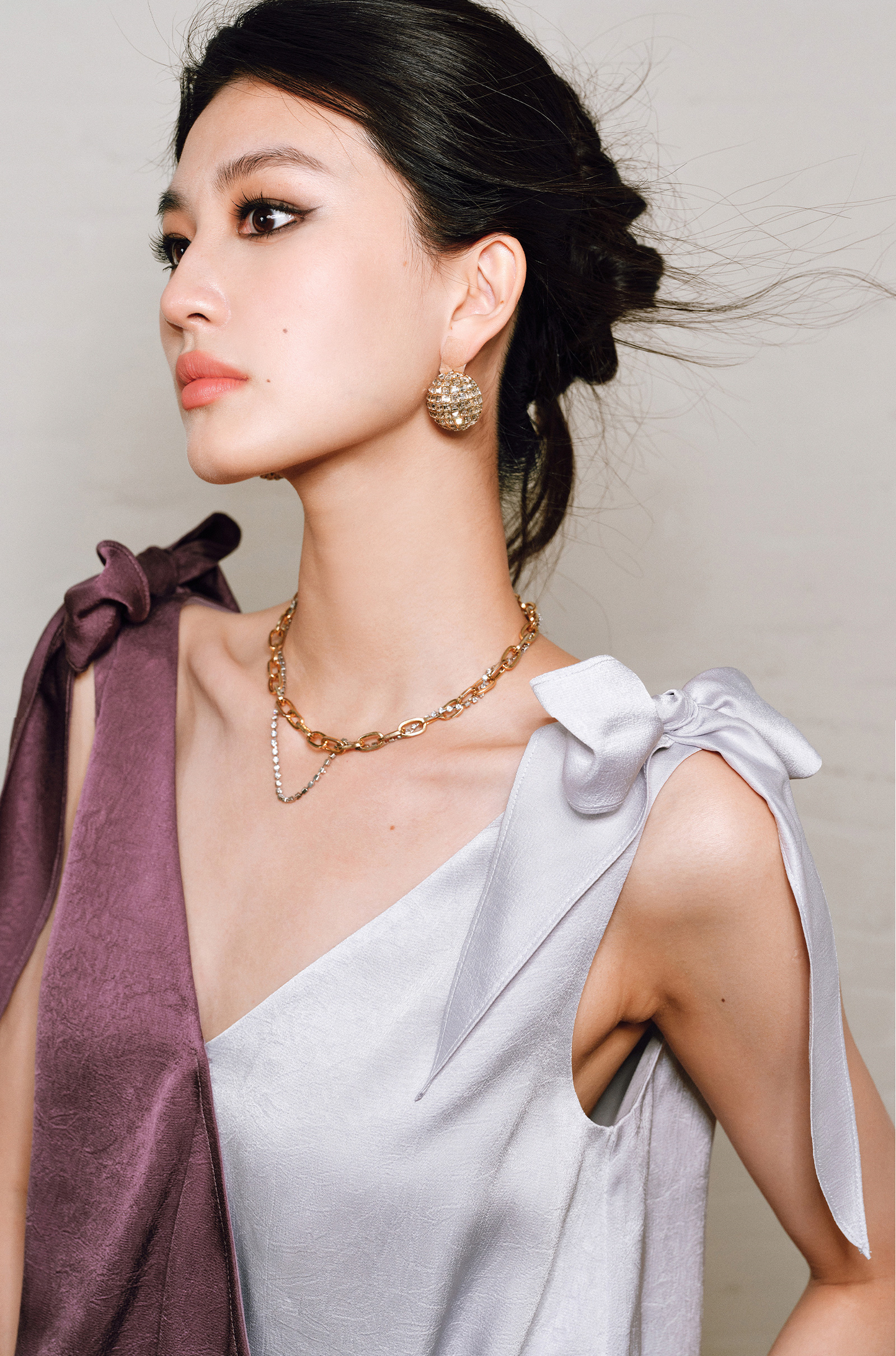 WANGXO | Satin Crossover V-Neck Dual-Wear Top -VIOLETTA.