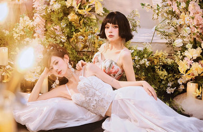 DOLLY Elegant White Natural Waist Flower Bud Long Chic Skirt-CYNTHIA  (V)