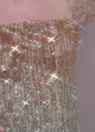 Wardrobes by Chen High End Golden Green multi color sequince mini dress-Serah