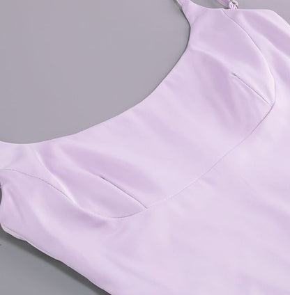 DOLLY Elegant Light Purple French Style Sleeveless Suspender Feather Party Dress-JOLENE