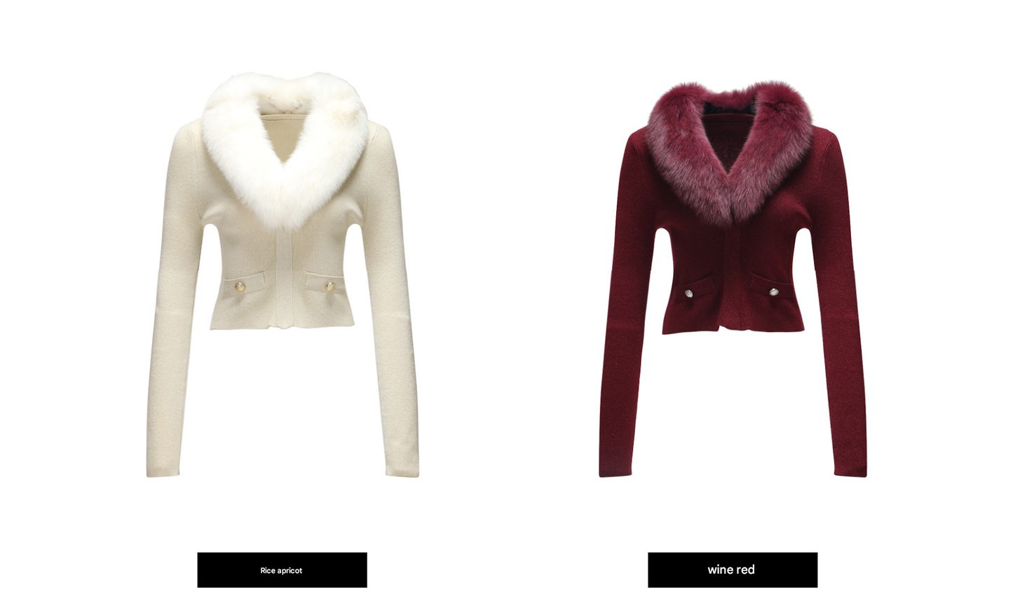 WANGXO | Luxury Wool Fixed Dyeing with Detachable Fox Fur Collar Knitted Top- JUNE.