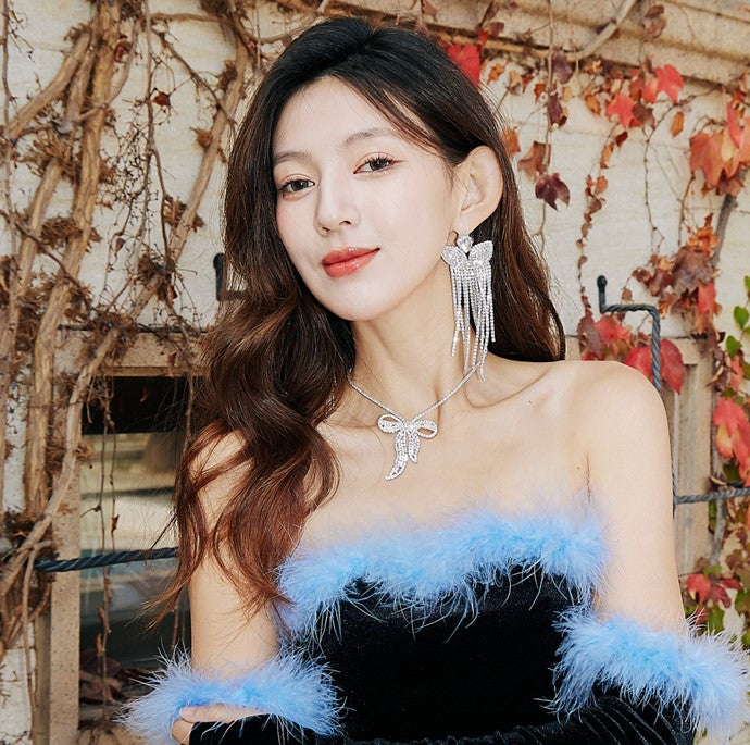 DOLLY Elegant White Diamond Tassel Earring-NONNA