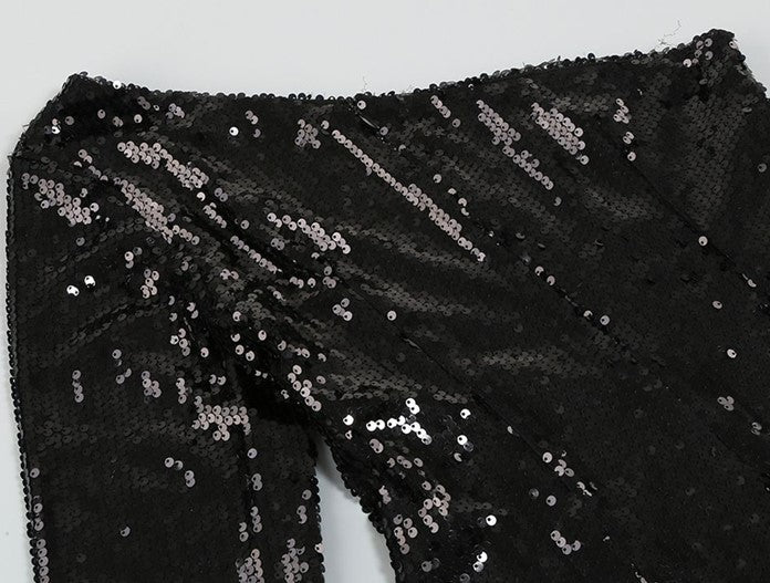 DOLLY Luxury Black Slopping Shoulder Long Sleeve Short Feather Dress-CAITTRIONA