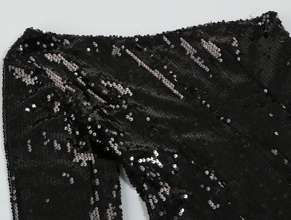 DOLLY Luxury Black Slopping Shoulder Long Sleeve Short Feather Dress-CAITTRIONA