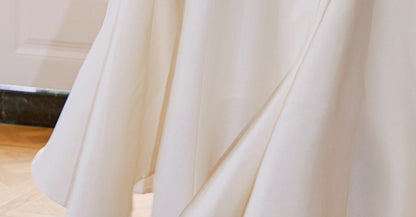 DOLLY Elegant Retro Square Neck Short Puff Sleeve Satin Long A-Line Dress-BAMBI