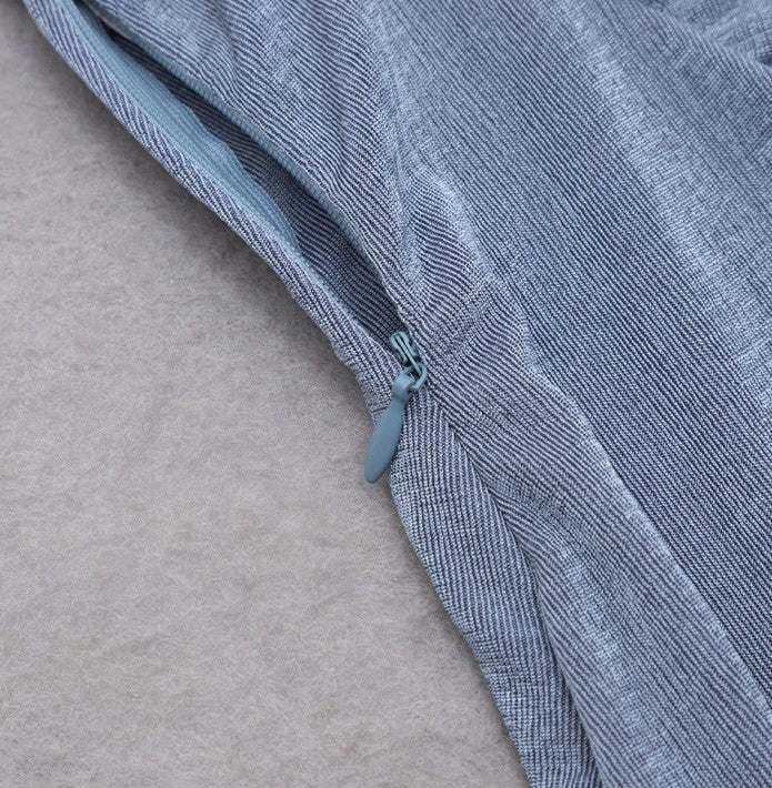 DOLLY Luxury Fog Blue Pleated Off Shoulder Slant Collar Long Sleeve Banquet Dress-MAYA