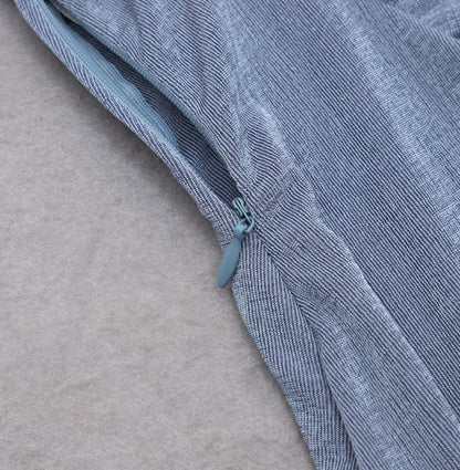 DOLLY Luxury Fog Blue Pleated Off Shoulder Slant Collar Long Sleeve Banquet Dress-MAYA