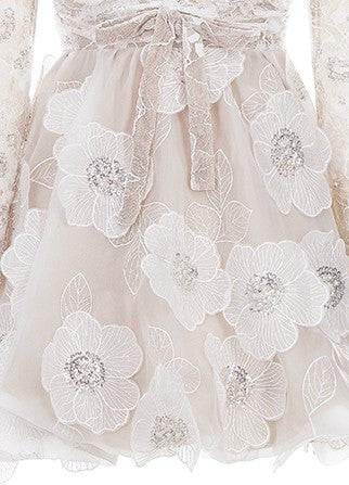 Wardrobes By Chen Off White Long Sleeve Flower Lace Party  bridal Dress- Asha