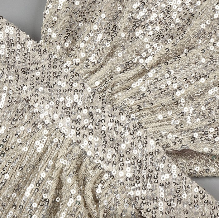 DOLLY Elegant Sliver One Shoulder Sleeveless Sparkling Slim Fit Sexy Dinner Dress-ALETA