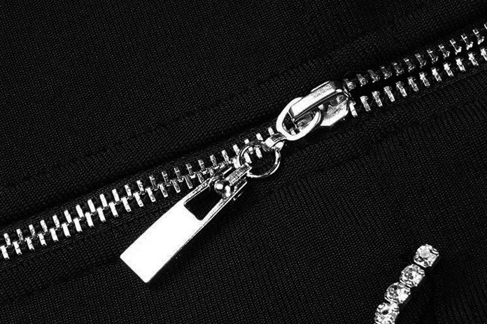 DOLLY High End Black Retro Style V-Neck Sleeveless Diamond Chain Long Dress-GENEVIEVE