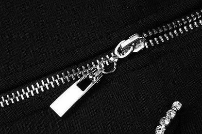 DOLLY High End Black Retro Style V-Neck Sleeveless Diamond Chain Long Dress-GENEVIEVE