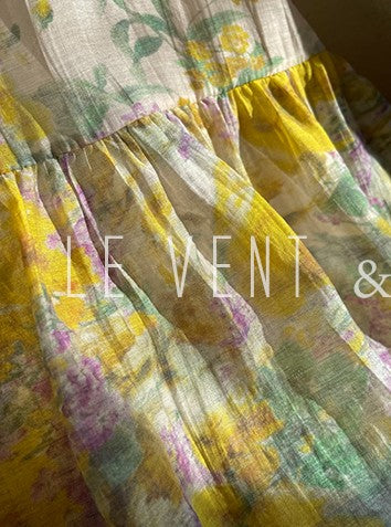 LE VENT&TES AILES Artistic 100% Silk  floral Printed Dress - NINA