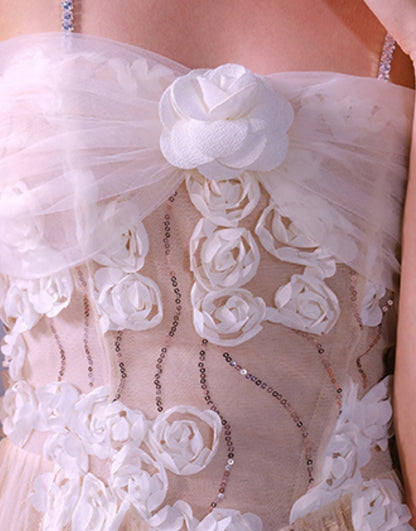 Wardrobes by Chen Luxury White/Beige Sleeveless  Flower Dress-Leah