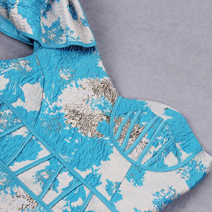 DOLLY Elegant Embroidery Slant Collar One Shoulder Irregular Hem Banquet Dress-ZELNDA