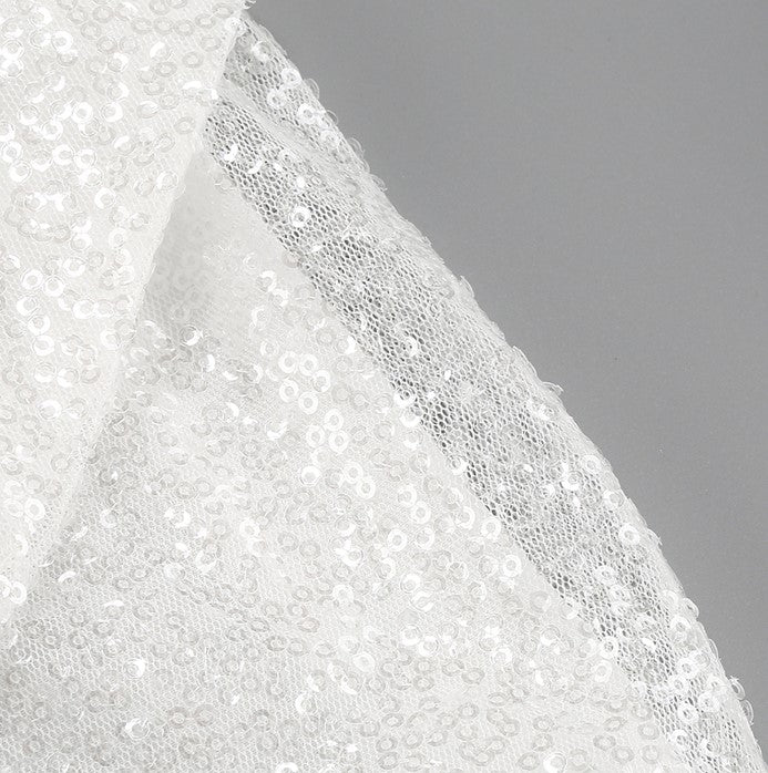 DOLLY Elegant White Crew Neck Long Sleeve Short Sequin Sexy Birthday Dress-LAYLA